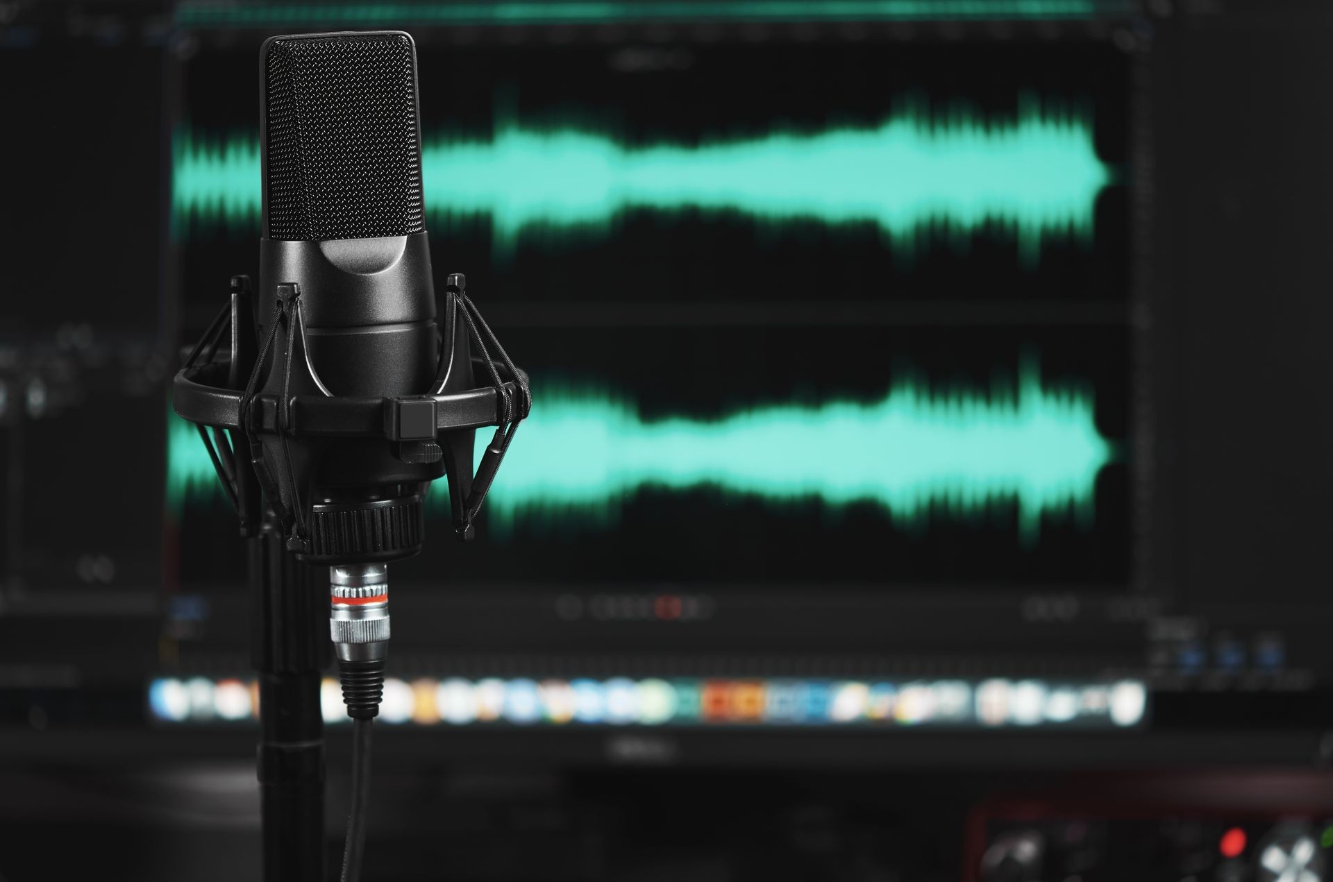 professional microphone on a stand. Sound recording at home